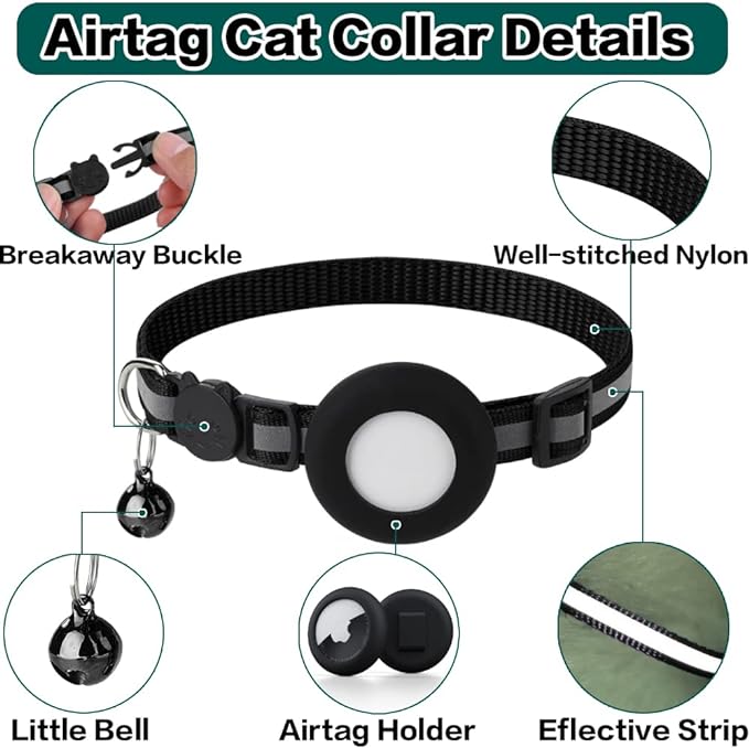 Reflective Cat Collar with AirTag Holder: Track & Protect Your Feline Friend!