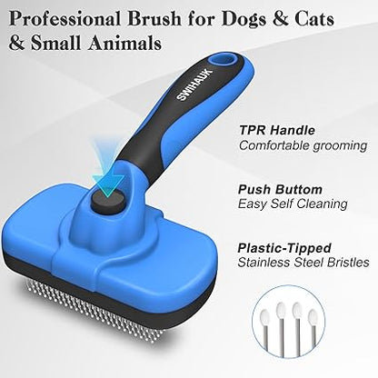 Swihauk Self-Cleaning Pet Brush: Shiny Coat, Spotless Home!