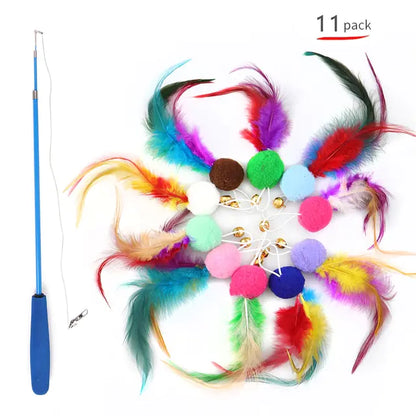 Retractable Cat Feather Wand Toy Set | Best Interactive Toy for Indoor Cats