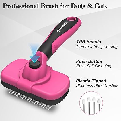 Swihauk Self-Cleaning Pet Brush: Shiny Coat, Spotless Home!